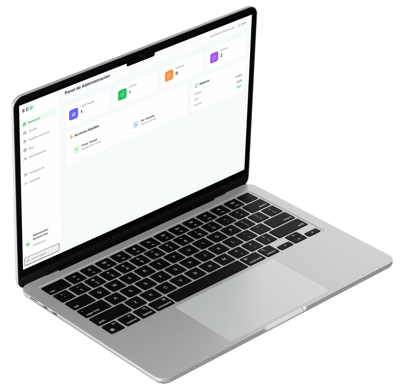 Panel de administración desarrollado por Savanna Labs
